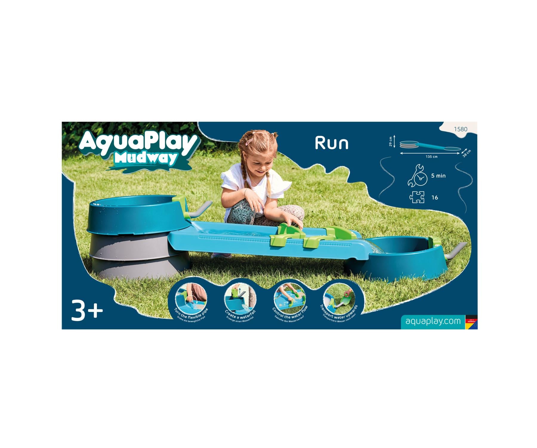 AquaPlay Mudway RUN Wasser-Spiel-Set – 79 × 39,5 × 150 cm – ab 3 J. – Kunststoff – mehrfarbig