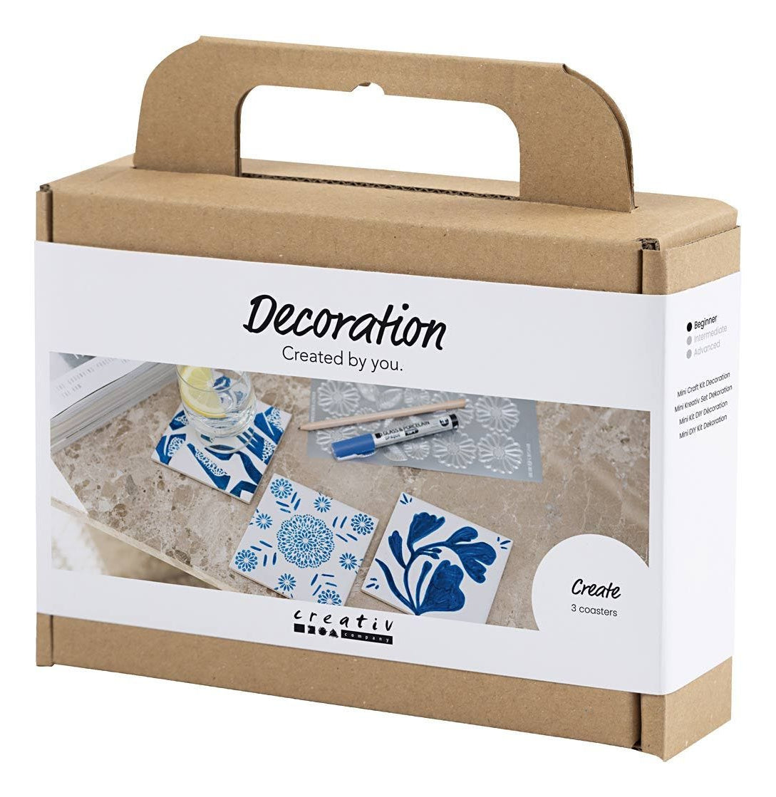Creativ Company Bastelset – Porzellanuntersetzer bemalen – Porzellan, Blau