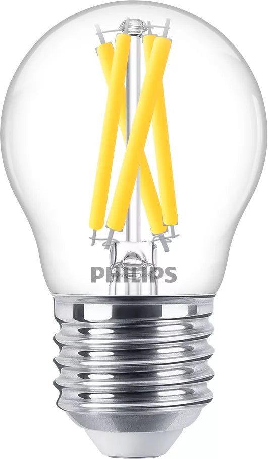 Philips by Signify Philips LED-Leuchtmittel E27 P45 – Warmweiss 2200–2700 K, 470 lm, 3,4 W, dimmbar – 1 Stk. – Klar