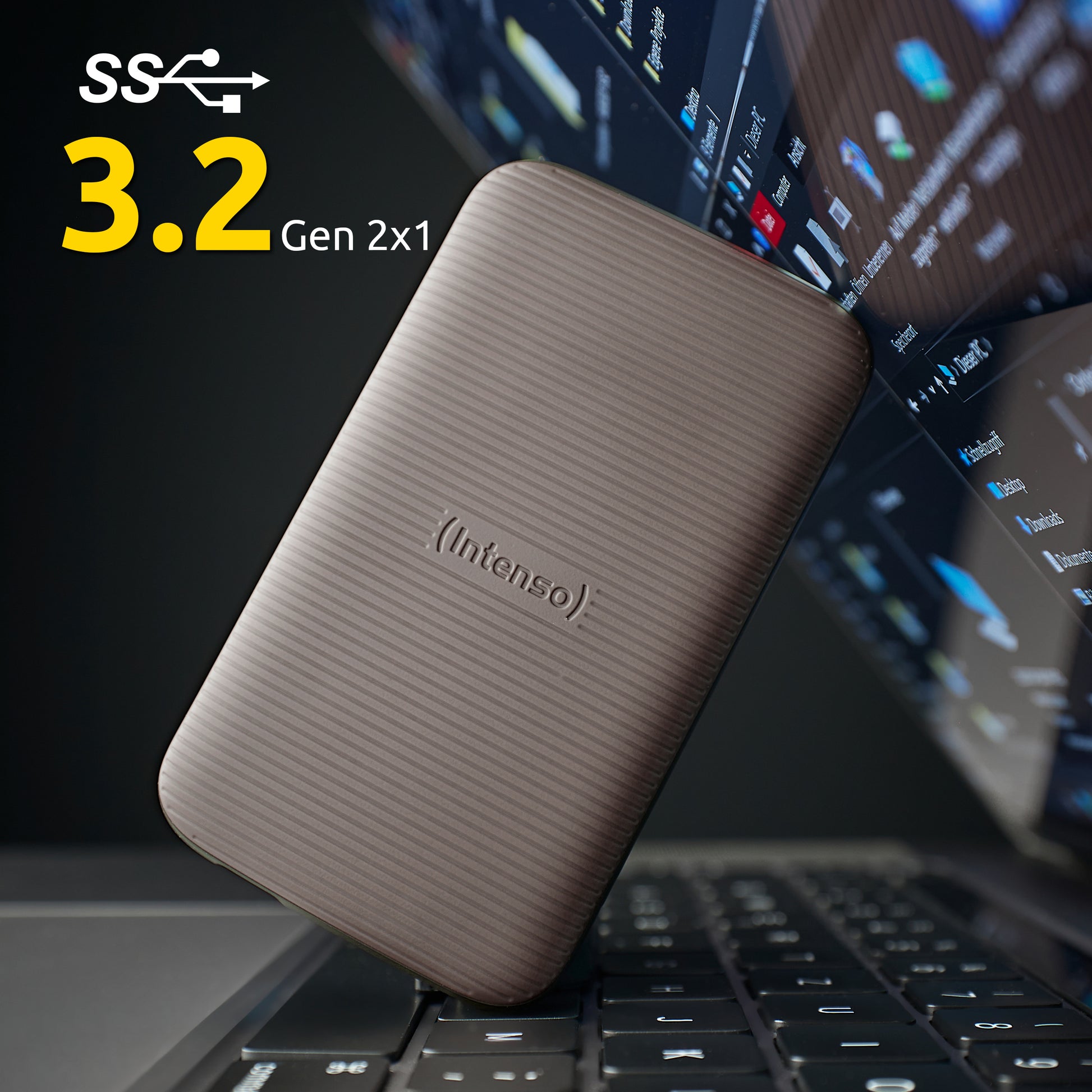 Intenso TX500 – 2 TB SSD NVMe, USB 3,2 Gen 2, 1 000 MB/s, Braun