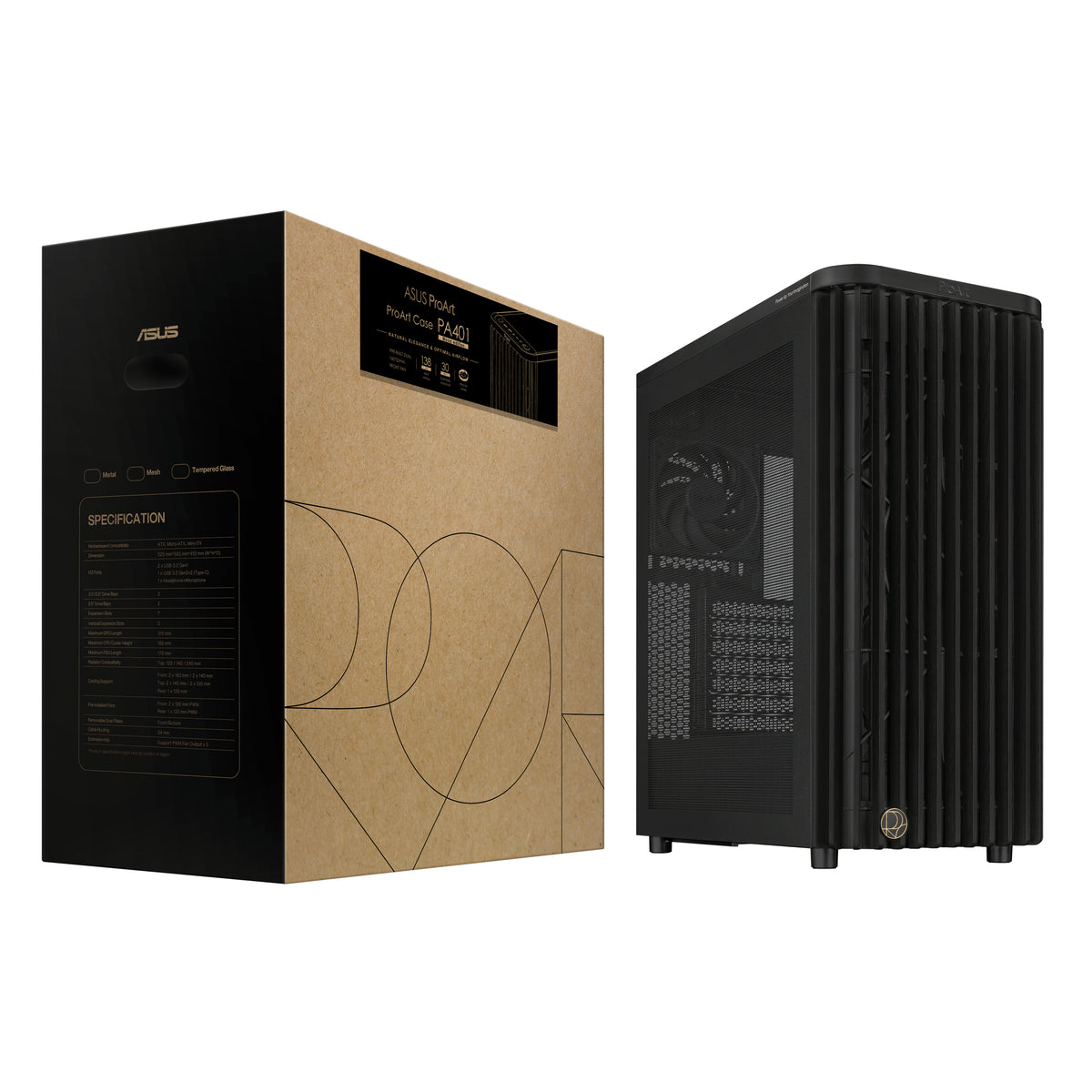ASUS ProArt PA401 – PC-Gehäuse (Mid-Tower) – Schwarz, ATX, 315 mm, 2×3,5", 2×2,5", USB-C 3.2 Gen2x2