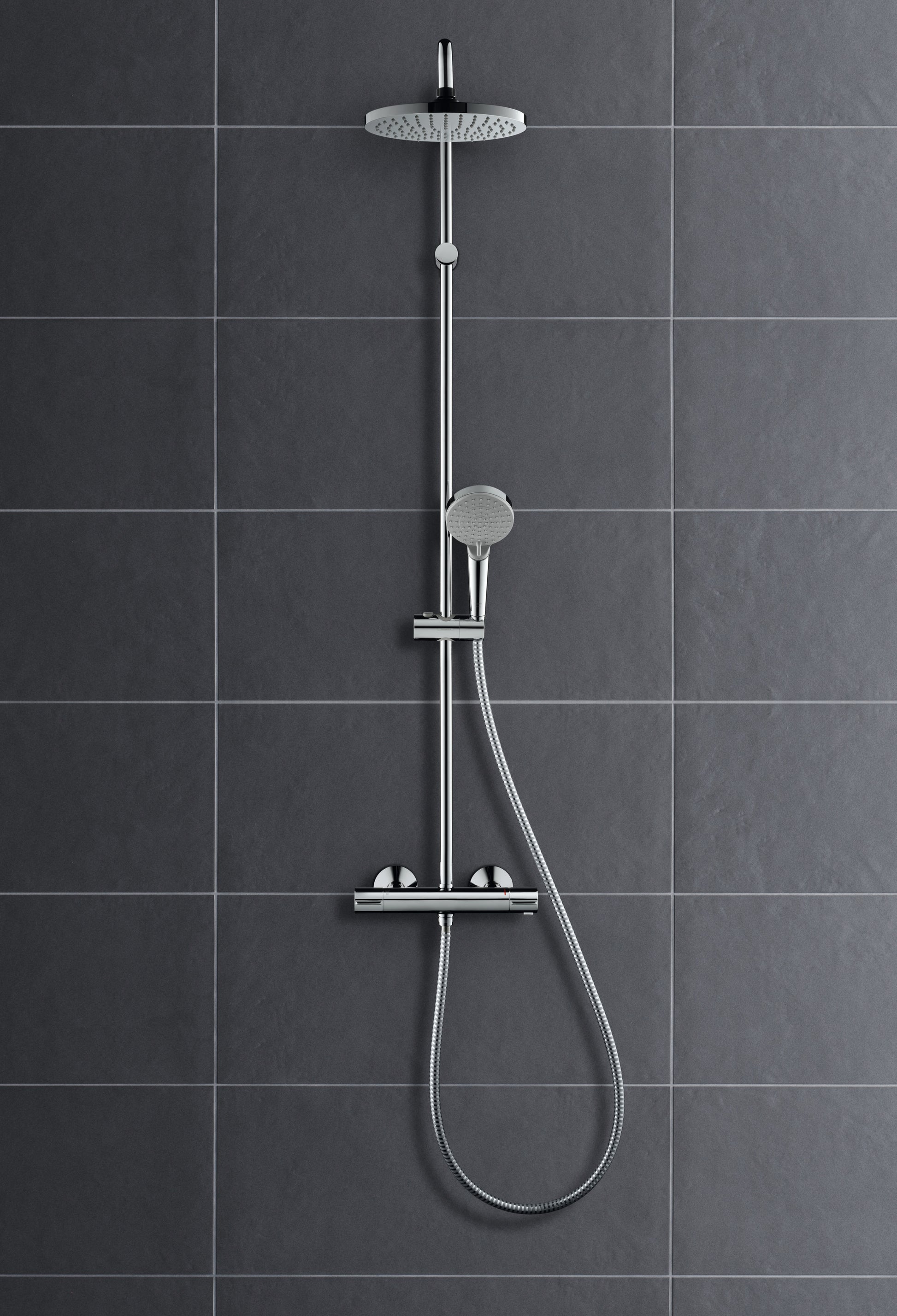 Hansgrohe Duschsystem Vernis Blend 200 – 27,7×52,8×123 cm, Kunststoff, Thermostat, Chrom