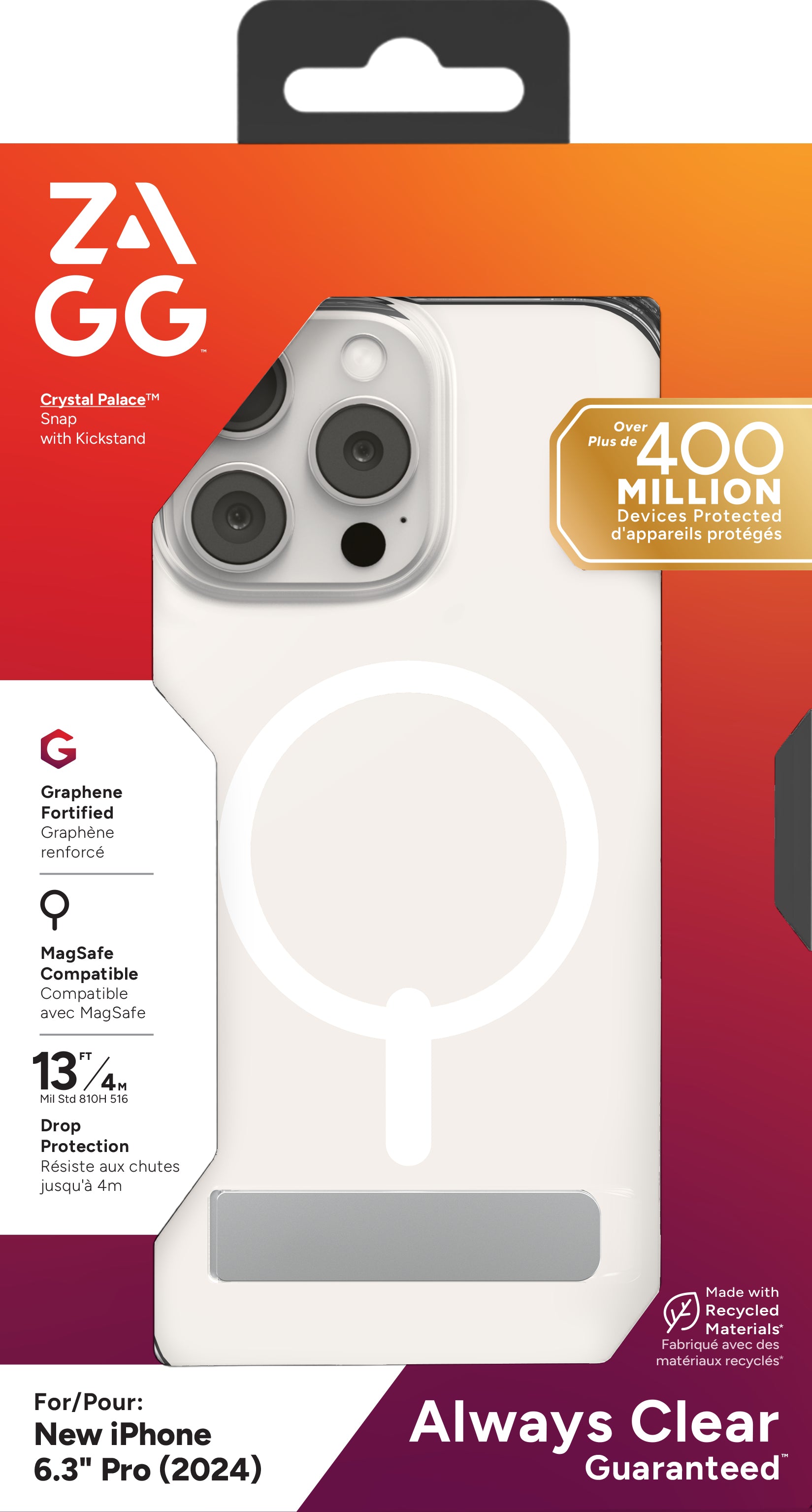 ZAGG Backcover Crystal Palace – für Apple iPhone 16 Pro – transparent – Snap-/Lock-Verschluss