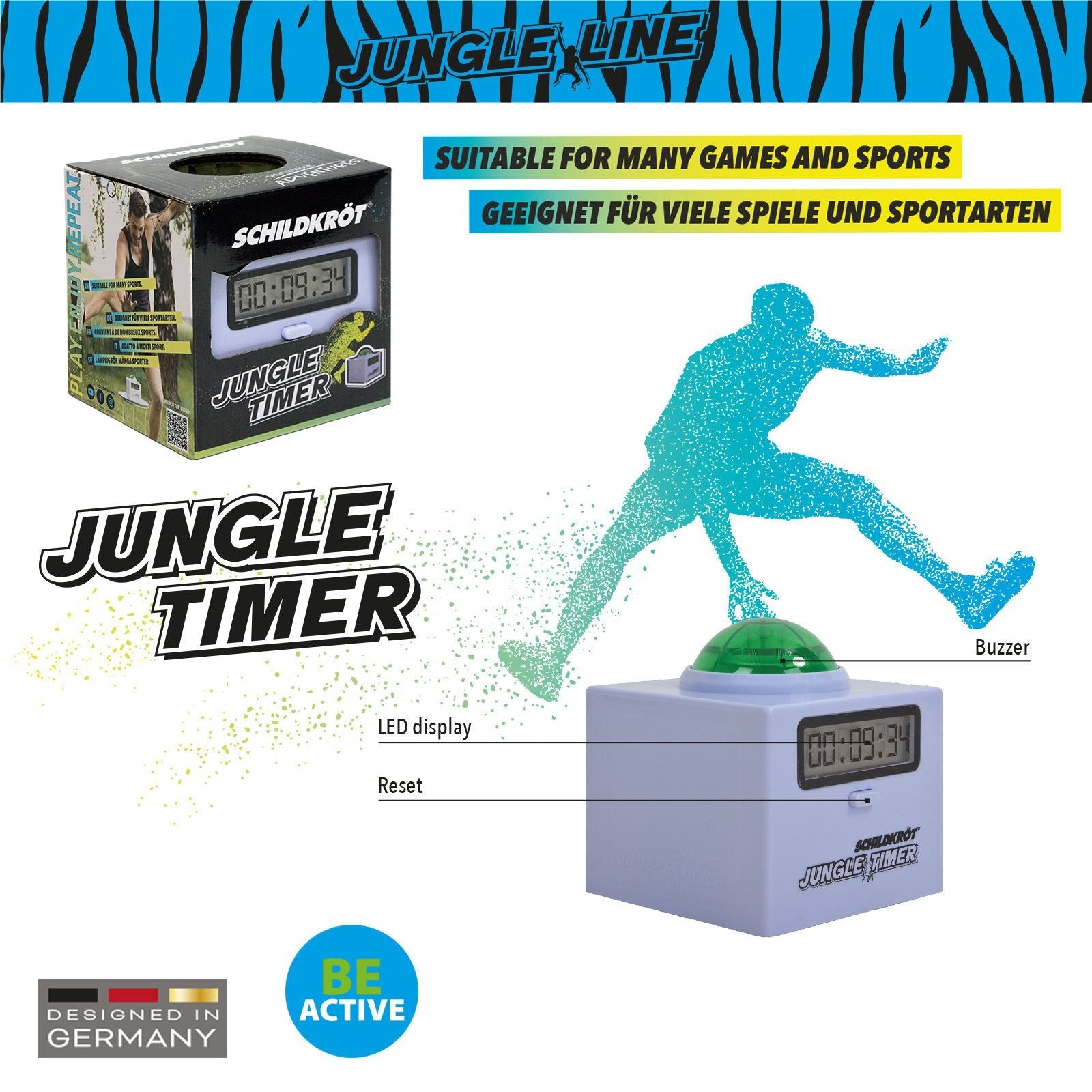 Schildkröt Funsports Jungle Timer Sport-Timer – digital, 3× AA, ohne Batterien – ab 5 J. – ABS, LCD – grün/violett
