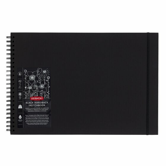 Derwent Spiral-Skizzenbuch – A3 quer – 200 g/m² – Spiralbindung – 40 Blatt – Schwarz