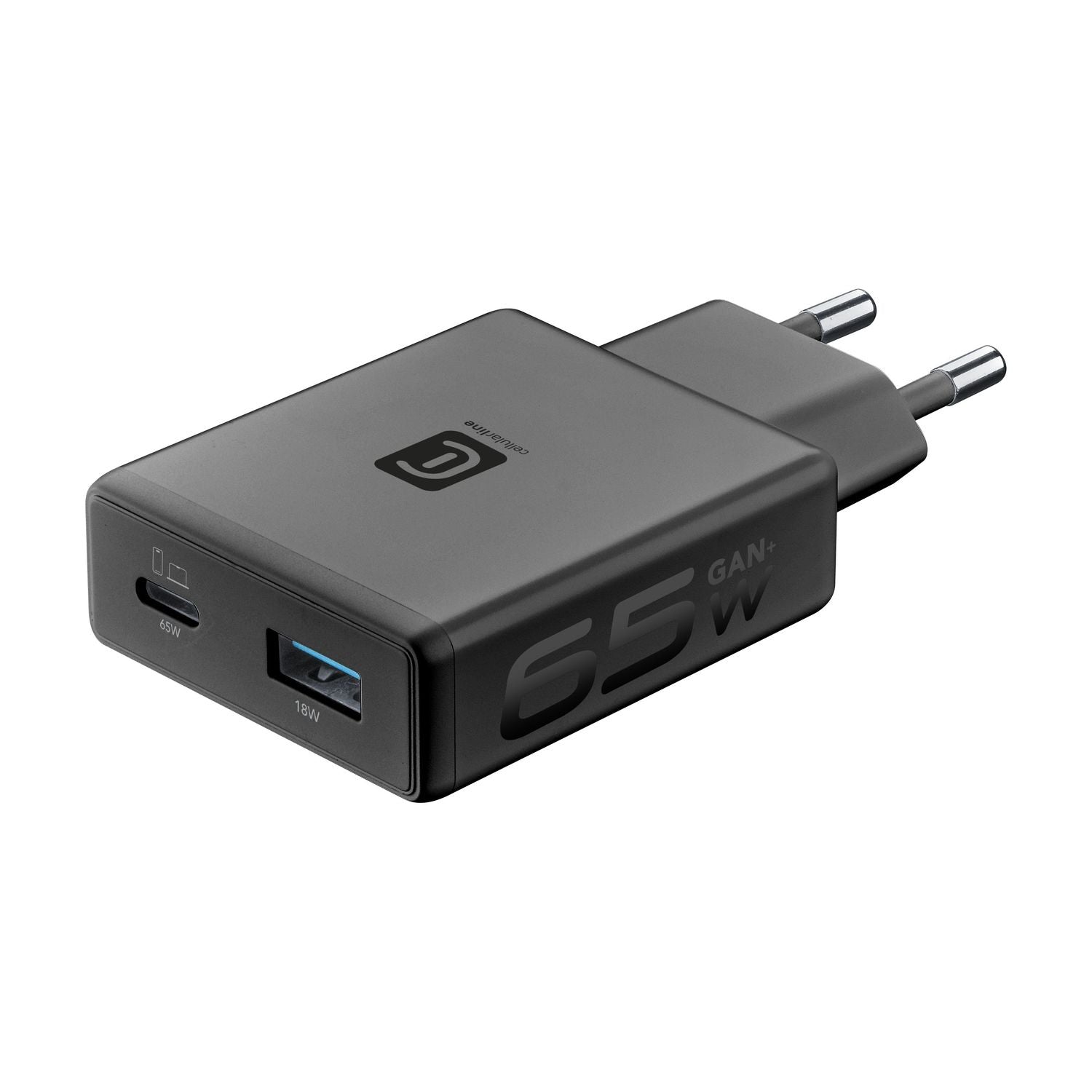 Cellularline Power Charger Lite 65 W USB-Ladegerät – USB-C×1, USB-A×1 – PD, QC, GaN – für Laptops