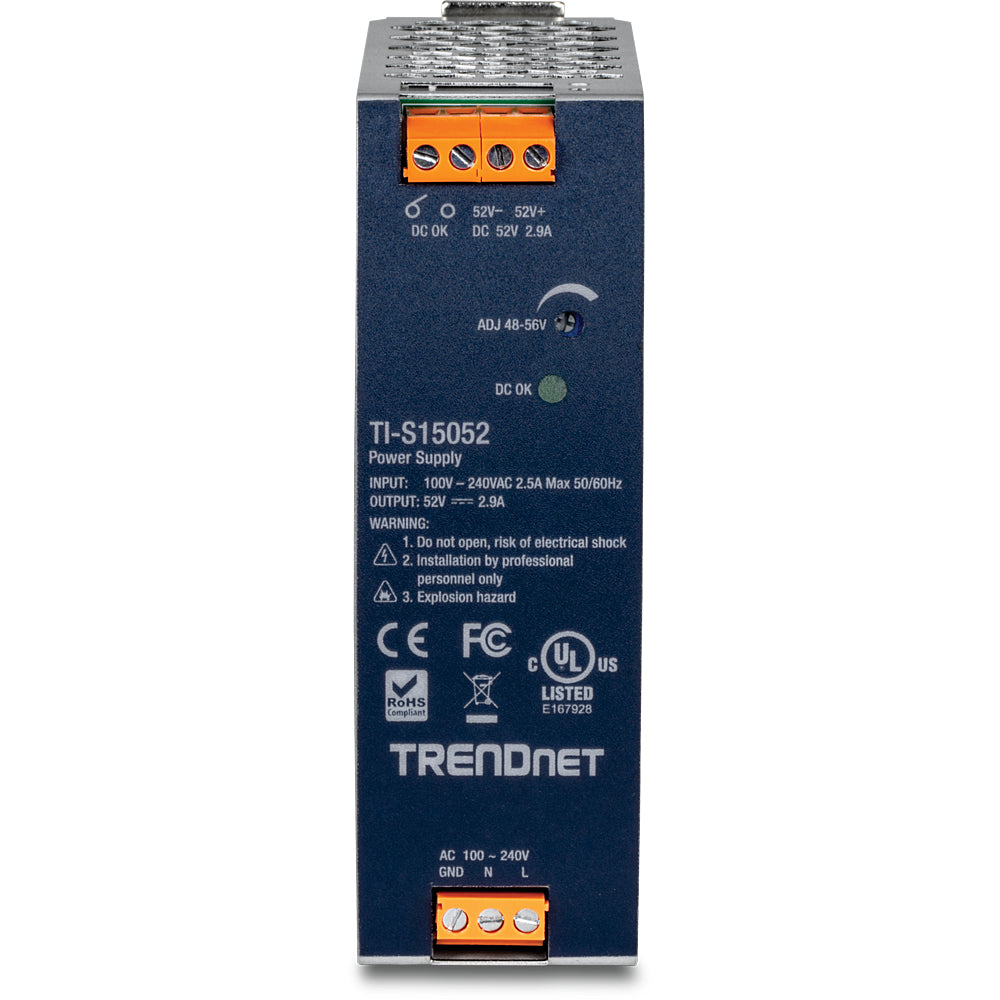 Trendnet TI-S15052 DIN-Schienen-Netzteil 150 W, 52 V DC – Aktive PFC, Überlast-/Kurzschlussschutz – Hutschiene