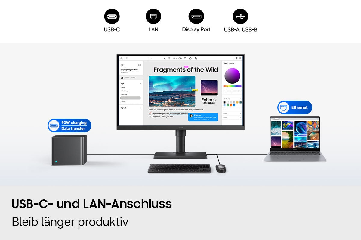 Samsung S80Hf – 27", 5120 × 2880, IPS, USB‑C 90 W, KVM, LAN, HDR10