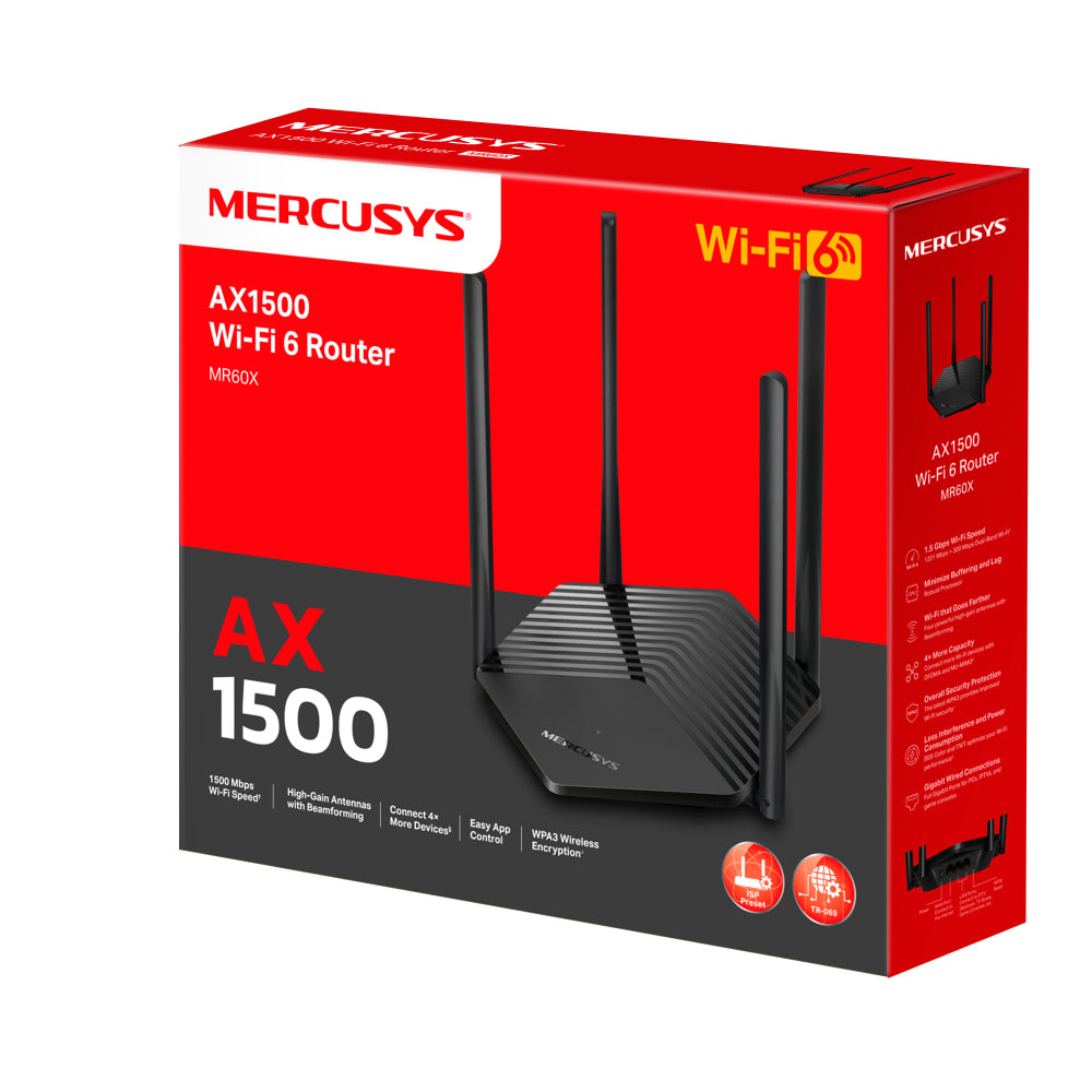 Mercusys MR60X – WLAN-Router – Wi-Fi 6 Dual-Band (2,4/5 GHz), 1,5 Gbit/s