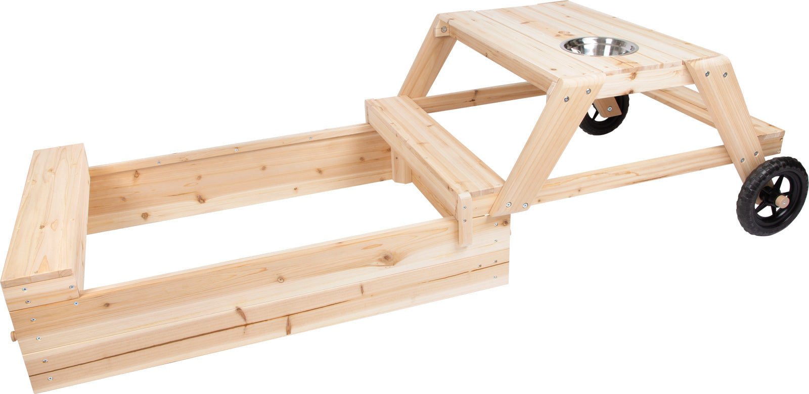Small foot Sandkasten – mit integrierten Bänken – 176 × 46 × 81 cm – ab 2 J. – Holz, Stoff, Kunststoff