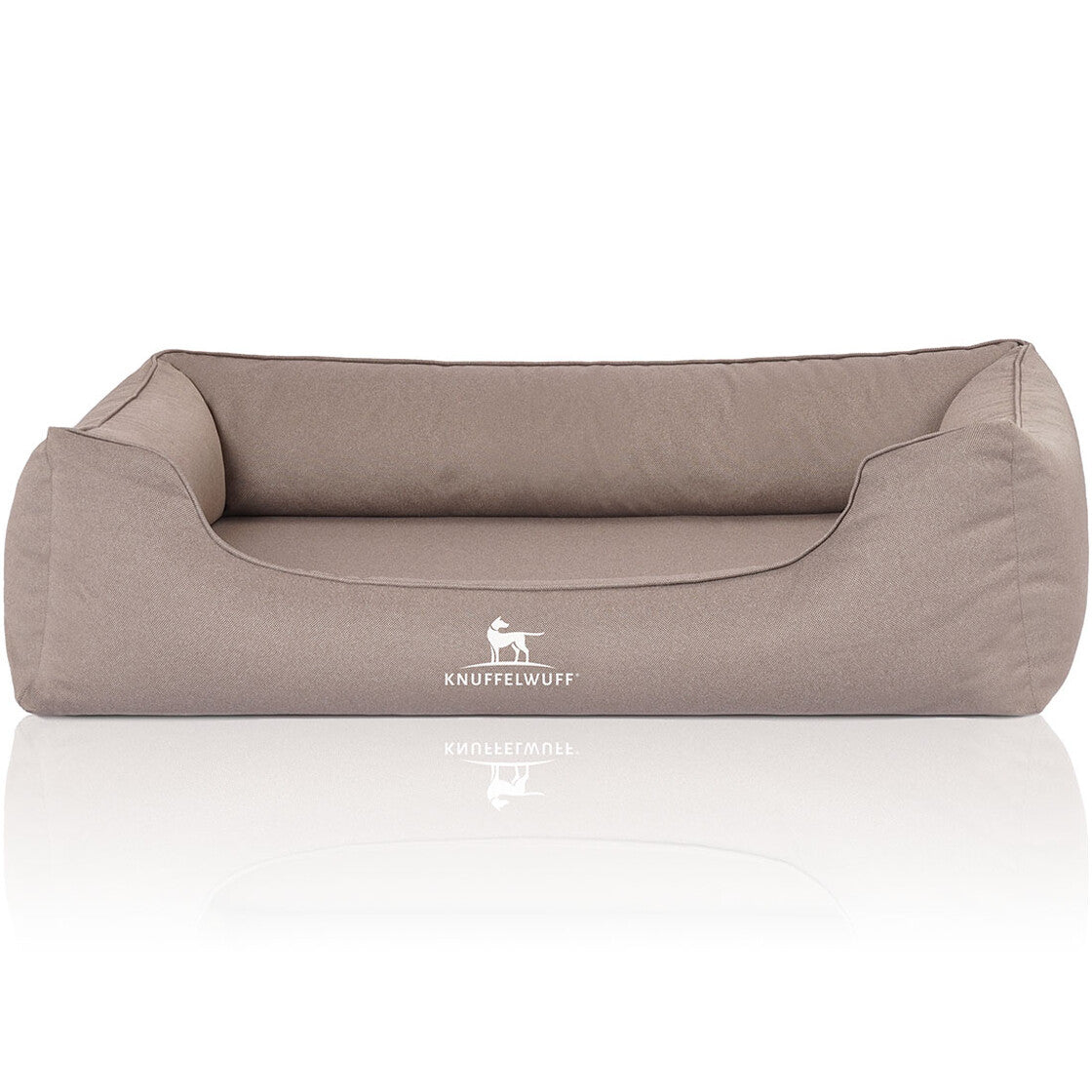 Knuffelwuff Ortho.Bett Leon Velour XXL Bett – 85 × 120 cm, Velour, abnehmbarer Bezug, grau/beige