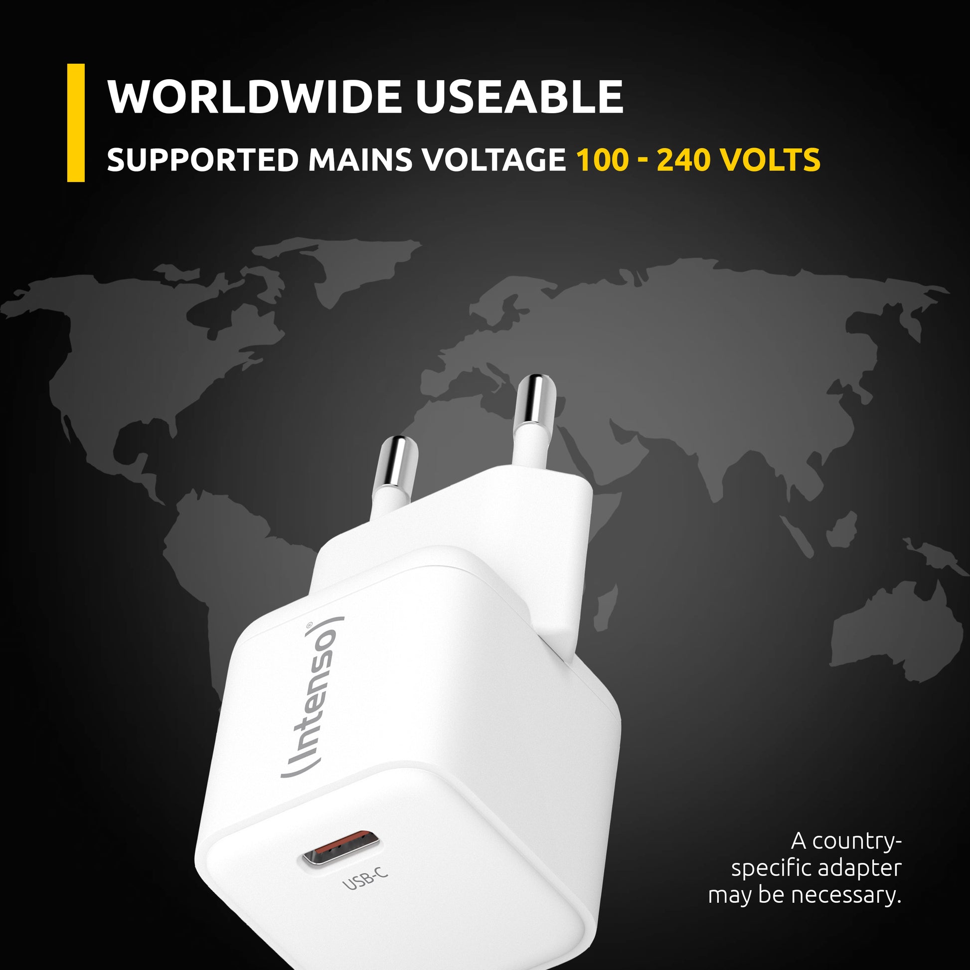 Intenso W30C (7803022) USB-Ladegerät 30 W – USB-C×1, PD, GaN, EU-Stecker (Typ C) – Weiss
