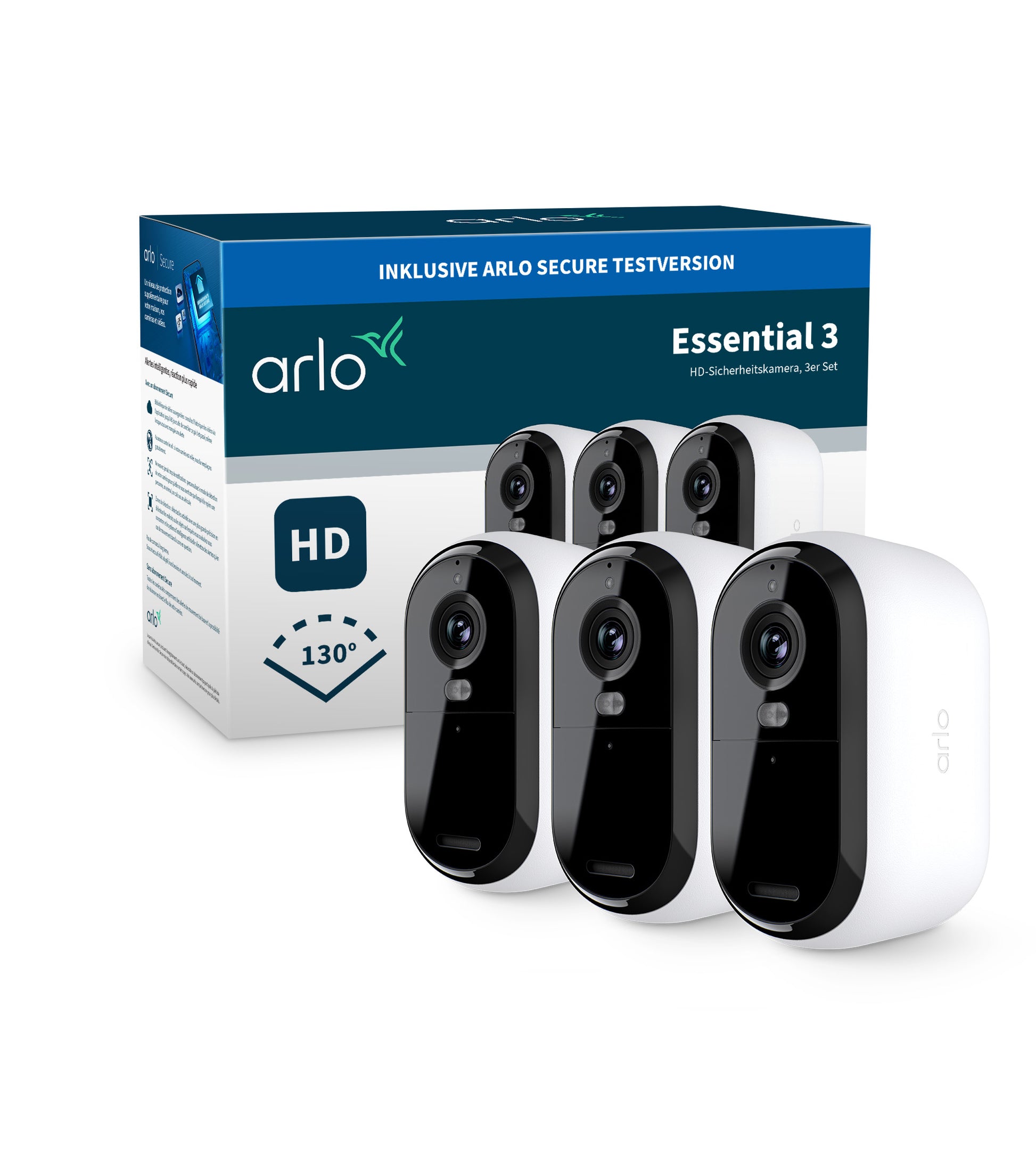 Arlo Essential 3 VMC2380 IP-Kamera – 2 MP, Full HD, IP65, 3er-Pack