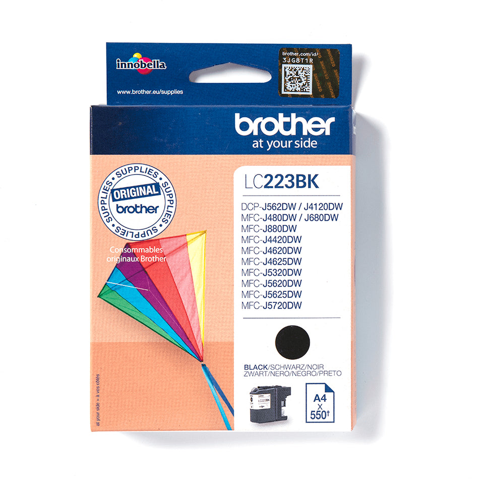 Brother LC-223BK Schwarz Tintenpatrone (Original) – 550 Seiten – für MFC-J4620DW/DCP-J562DW/DCP-J4120DW …