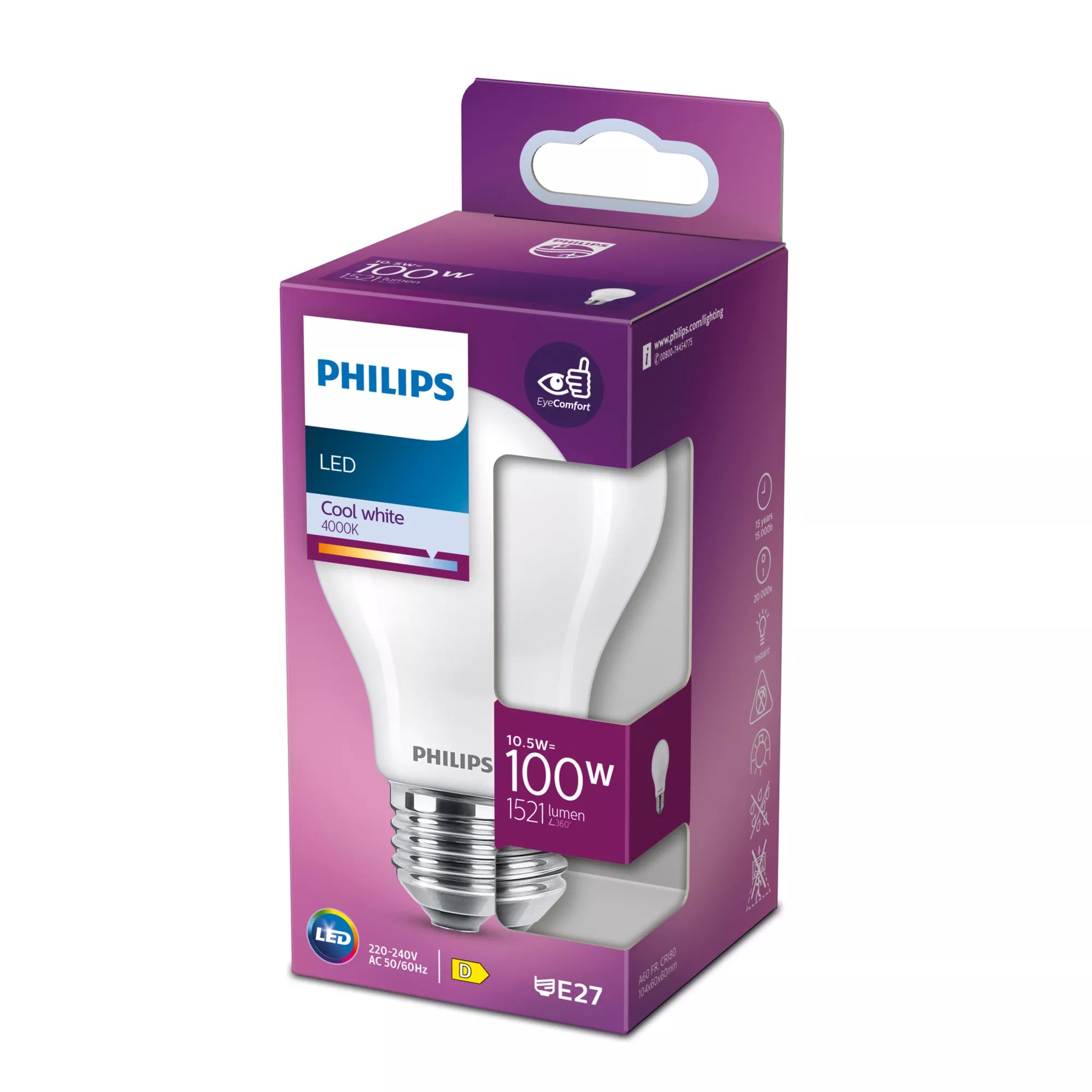 Philips by Signify Philips Leuchtmittel E27 A-Form – Neutralweiss 4000 K, 1521 lm, 10,5 W – 1 Stk., Glas