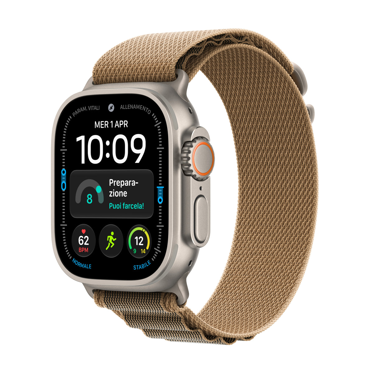 Apple Watch Ultra 4 49 mm GPS + Cellular – Titan Natur, Alpine Loop, Wüstensand, L, 100 m, für iPhone
