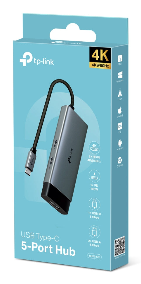 TP-Link UH5020C Multiport-Adapter – USB-C, 1× HDMI, 2× USB-A, 2× USB-C, 100 W PD, für Windows/Mac/ChromeOS