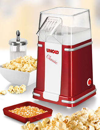 Unold Popcornmaker Classic 48525 – 100 g, 900 W – rot/silber/weiss