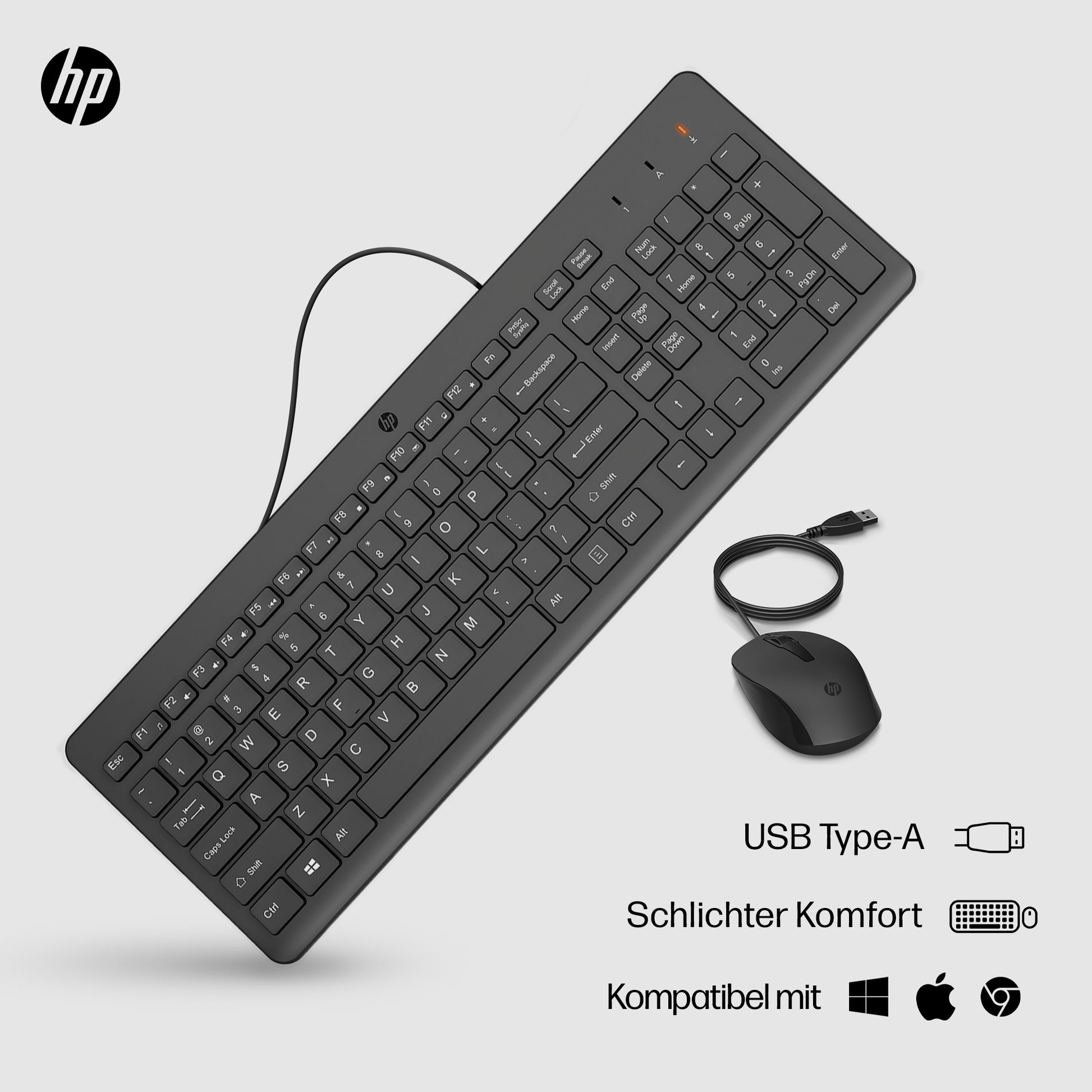 HP 150 – Tastatur- und Maus-Set – Membran – kabelgebunden – USB-A – schwarz