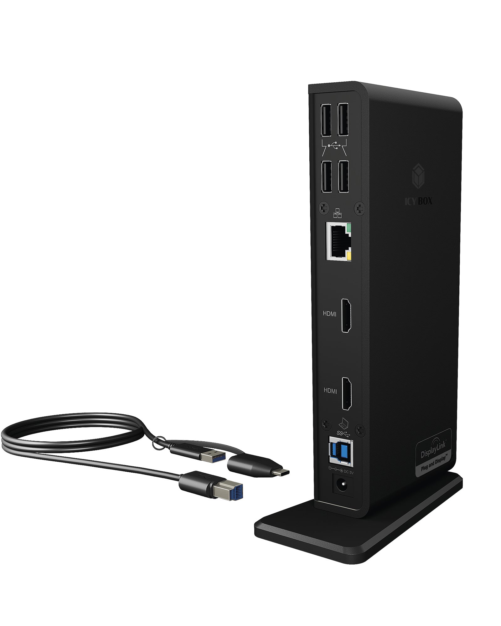 ICY BOX IB-DK2251AC Dockingstation – USB-A, 2× HDMI, 6× USB-A, 1× USB-C, GbE, 3,5 mm Audio, für Windows/Mac