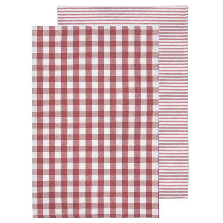 Ladelle Küchentuch Eco Gingham – 45 × 70 cm, Rot/Weiss, Recycelte Baumwolle, 2er-Set