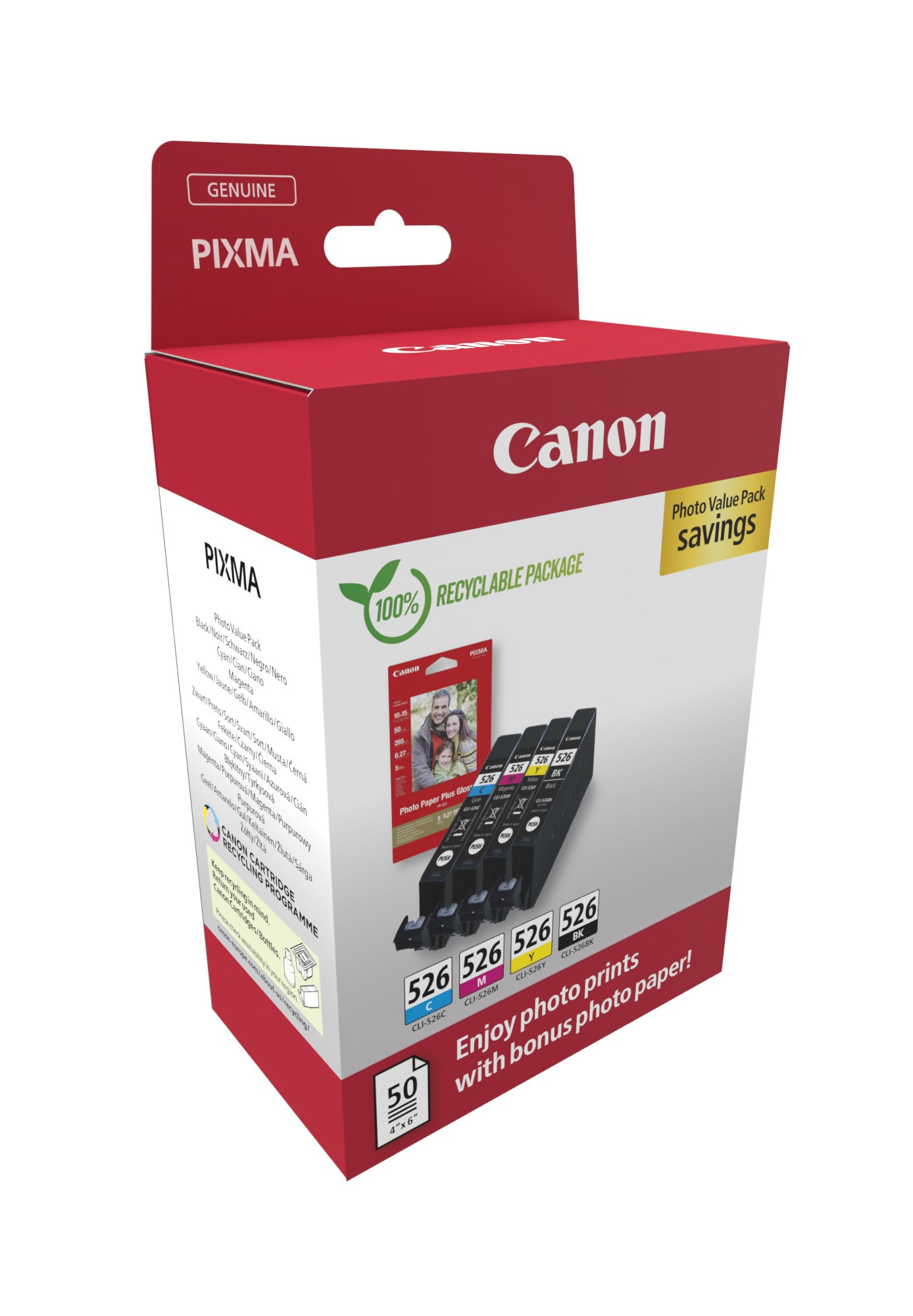 Canon CLI-526PVPiP iP4850 Foto-Wertpaket – Originalpatronen, 4 Farben