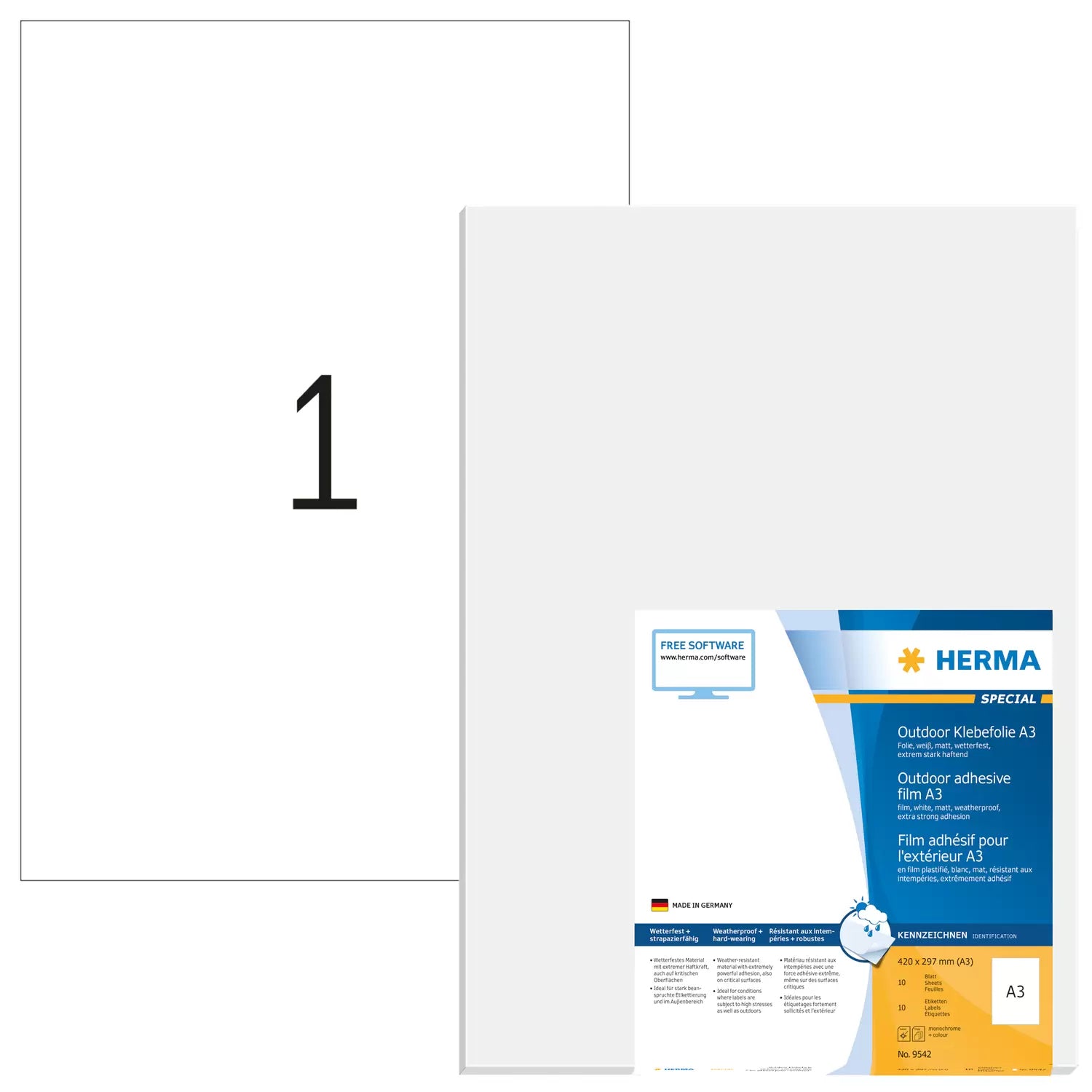HERMA Bogenetiketten, 420 mm × 297 mm, weiss, Folie, extra stark, 10 Blatt