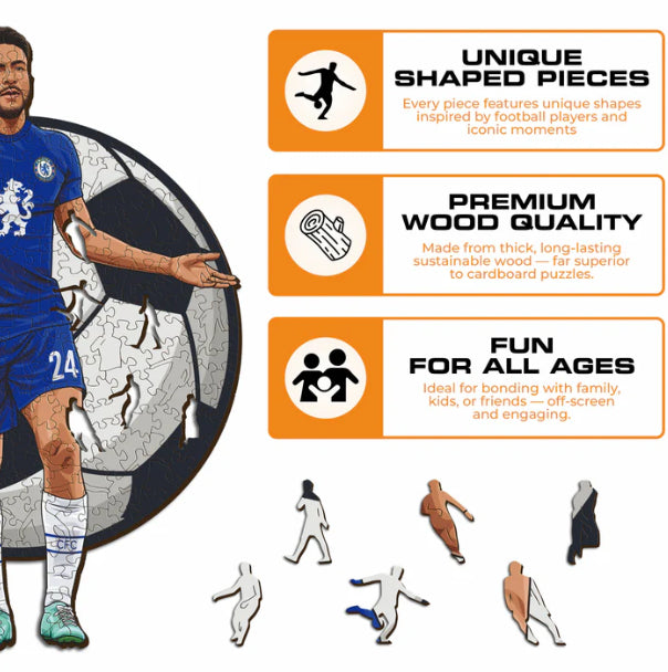 Iconic Puzzles Puzzle Chelsea FC – Reece James – 270 Teile – 30 × 42 cm – ab 14 J. – Holz – Mehrfarbig – FSC