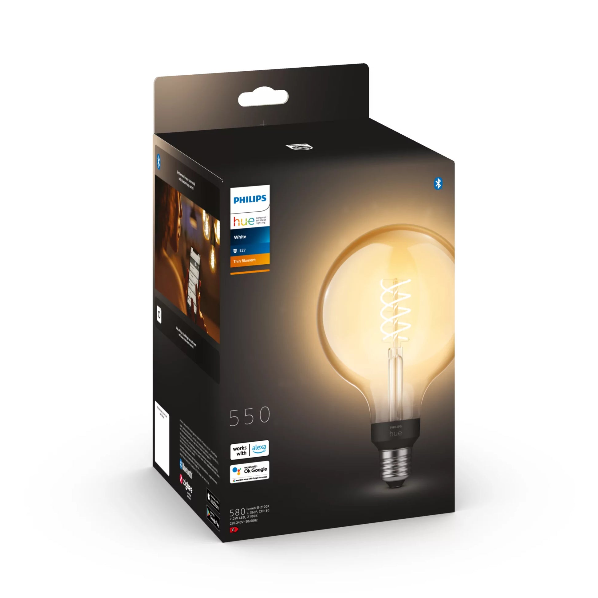 Philips by Signify Philips Hue Smart-Leuchtmittel E27 Weiss – 550 lm, 2100 K, App, dimmbar