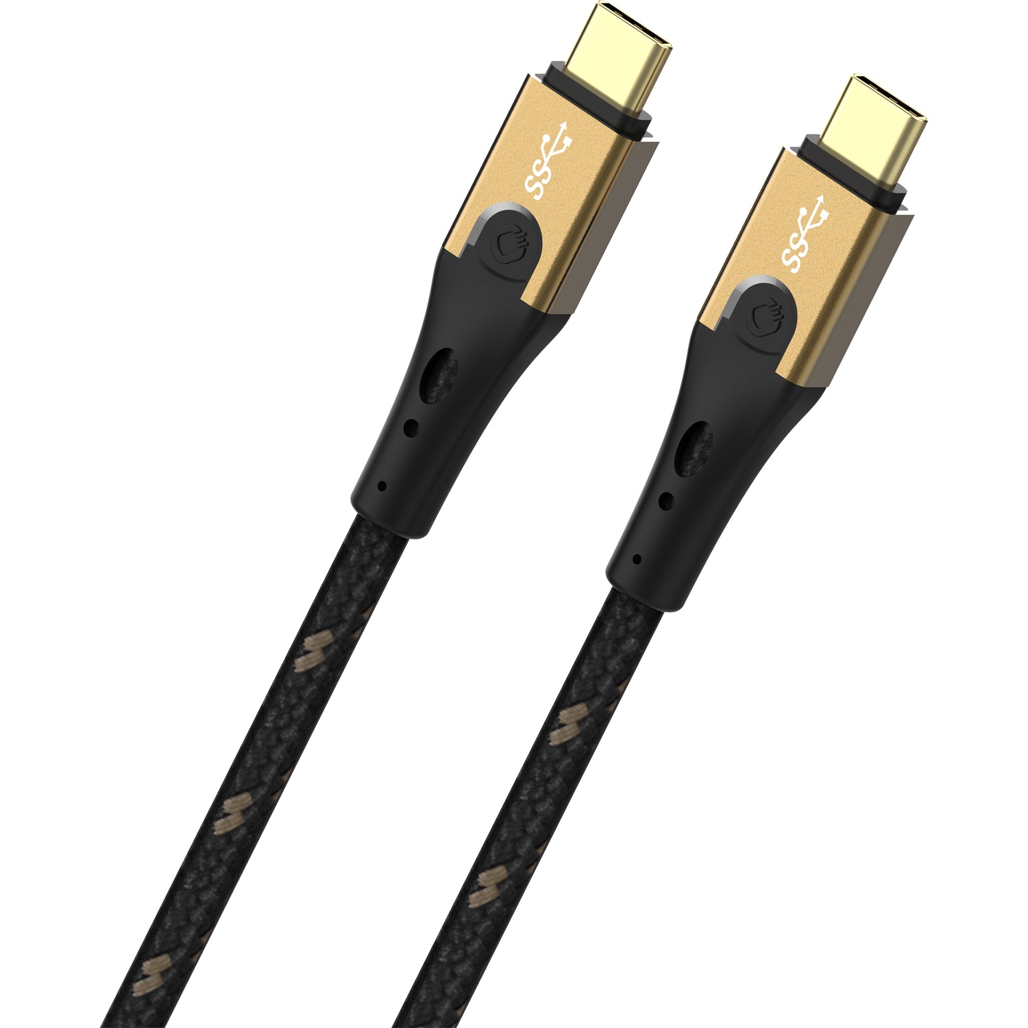 OEHLBACH USB-C auf USB-C Kabel – USB4 20 Gbit/s – 1 m – PD 40 W – Textilmantel, Goldstecker – Schwarz/Gold