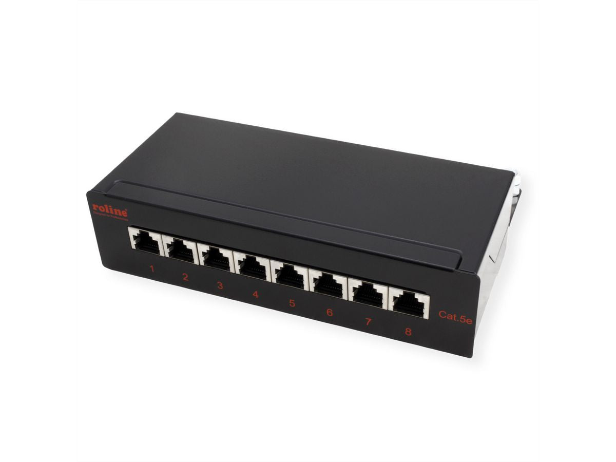 ROLINE Patchpanel Cat.5e – 8 Ports, geschirmt, 1U, Wandmontage, schwarz