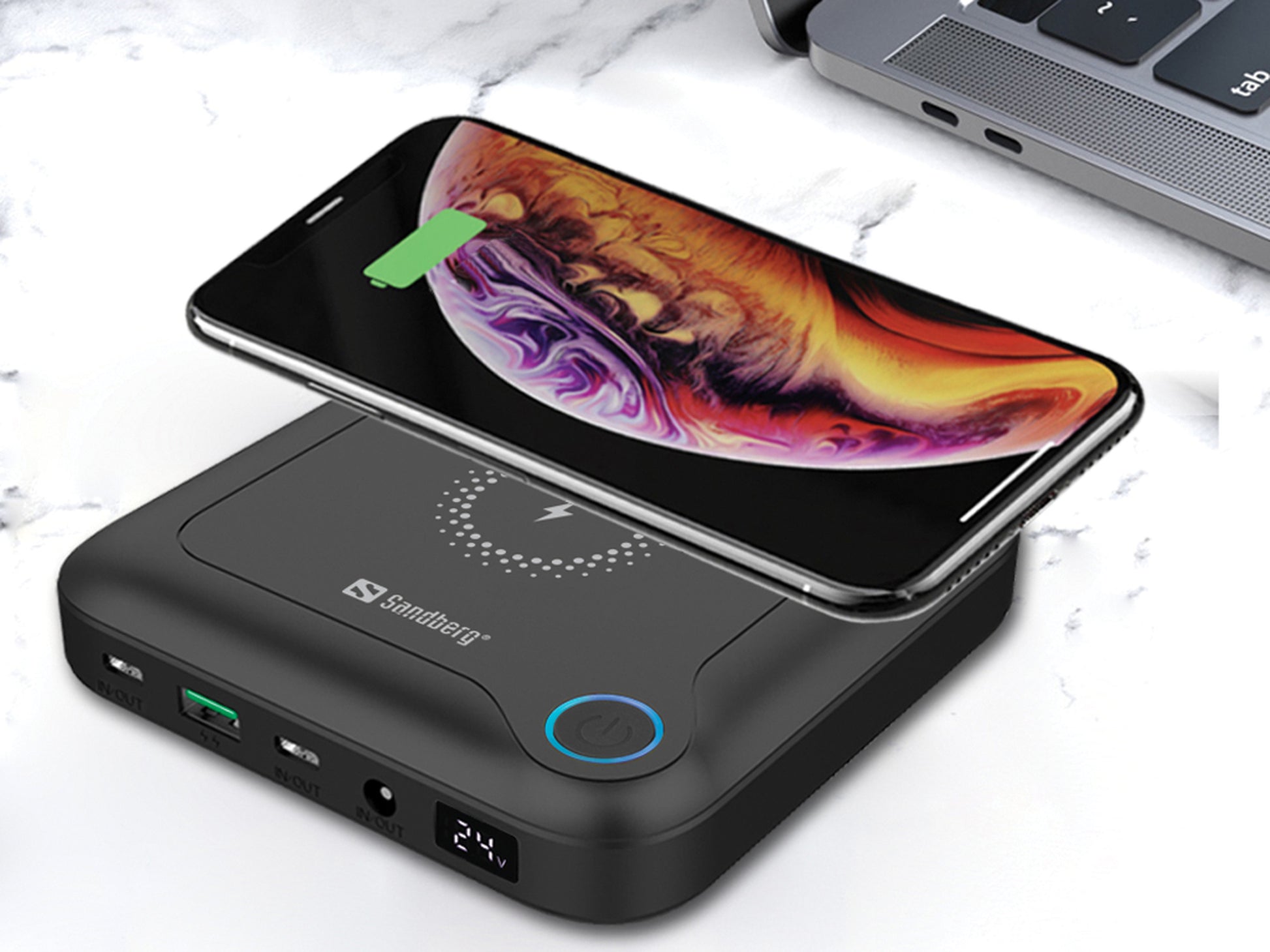 Sandberg Wireless Powerbank 25'000 mAh – 60 W PD, Wireless 15 W, 2× USB-C, 1× USB-A, schwarz
