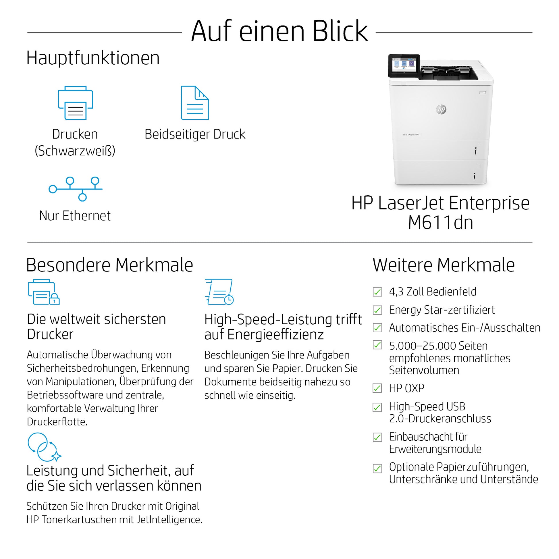 HP LaserJet Enterprise M611DN – A4, S/W, 61 S./Min.