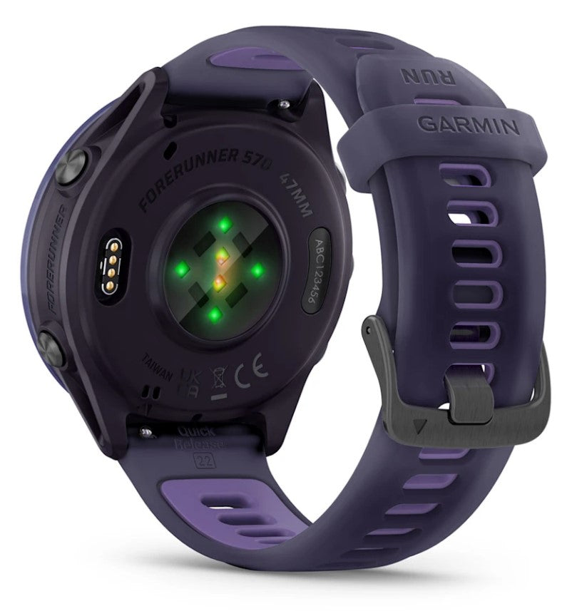 Garmin Forerunner 570 47 mm GPS – Aluminium, Sportarmband Lila, 50 m, für Android und iOS