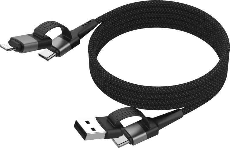 Ansmann Multi-Kabel – 4-in-1 USB-A/USB-C auf USB-C/Lightning 1,2 m, PD 60 W, geflochten – für iPhone/Android