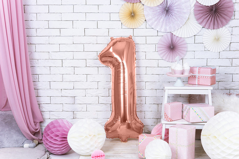 PartyDeco Folienballon Zahl 1 Geburtstag – Roségold – 86 cm – Folie – 1 Stk