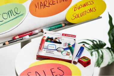 STABILO Whiteboard-Marker MARKdry – Rundspitze 2-5 mm – sortiert – 4er-Set – trocken abwischbar