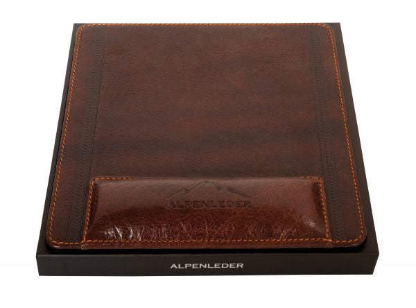 Alpenleder Mausmatte mit Handgelenkauflage – Konstanz – Leder – 220×240×10 mm – Dunkelbraun