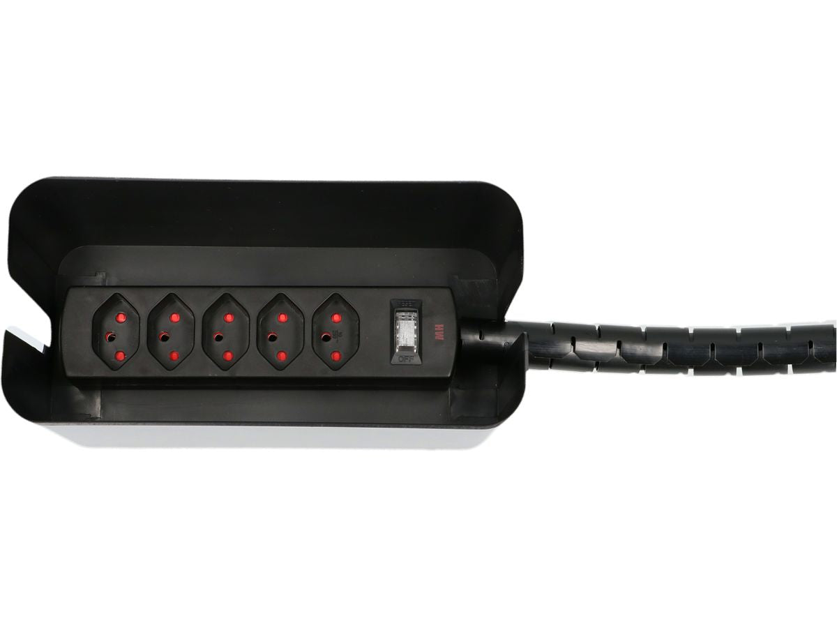 Max Hauri AG Max Hauri Safety-Line Steckdosenleiste, 5×T13, mit Schalter, 2 m – Schwarz