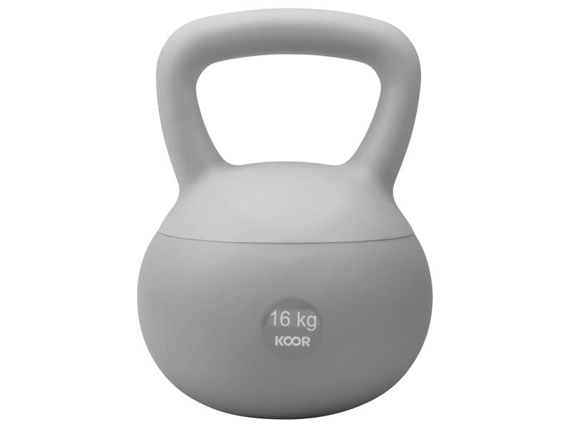 KOOR Kugelhantel – 16 kg, Ø 21,5 cm Sockel, H 31 cm – 1 Stück – PVC, Sand – Grau