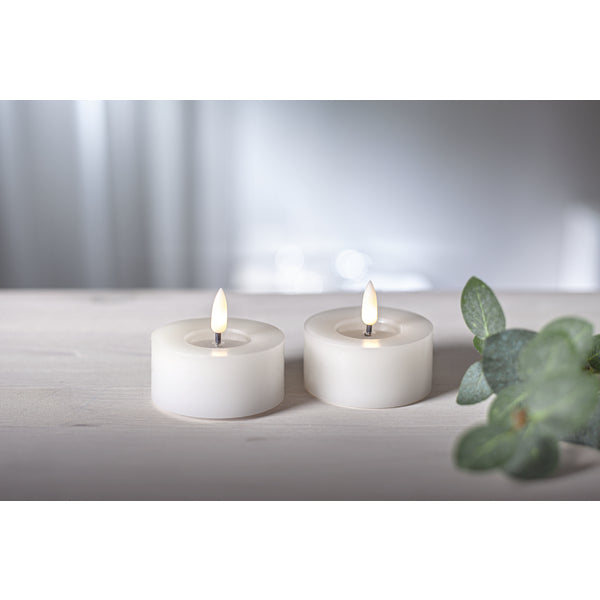 Star Trading Teelicht – 2er Pack, Ø 7 × 5,5 cm, 0,01 W, Warmweiss, Batteriebetrieb, Timer, Weiss