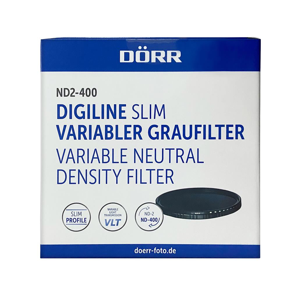Dörr Digiline Slim Variabler Graufilter ND2–400 – 77 mm, 1–8,5 Stufen – Metall/Glas, mit Tragetasche