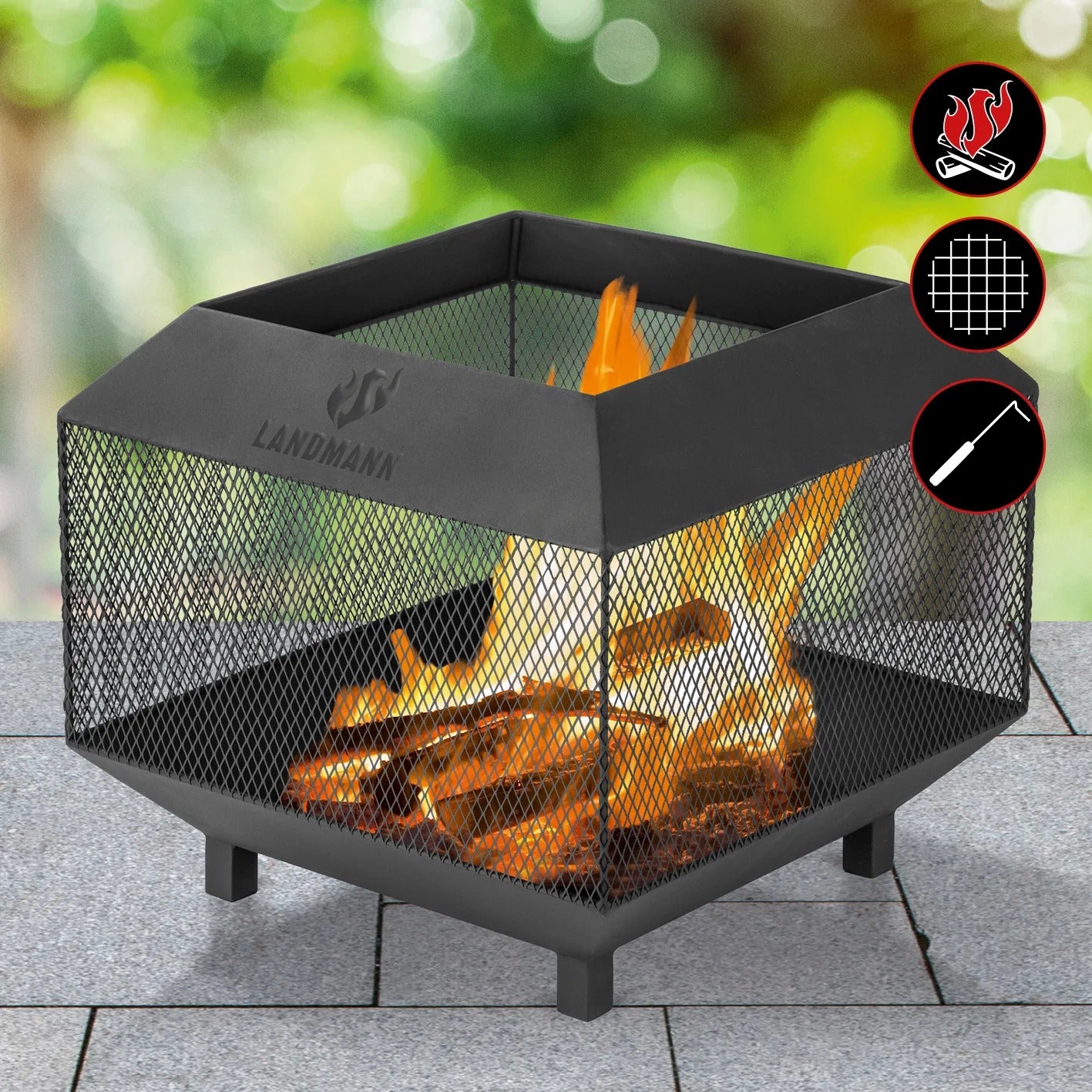 LANDMANN Feuerkorb – Ø 44 × 40 cm – Stahl, schwarz