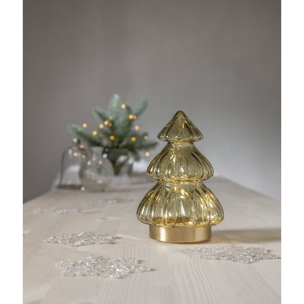 Star Trading Dekorationsfigur – Ø 12 × 18 cm – Glas, Grün – 20 LEDs, Timer 6/18 h, Batteriebetrieb 3 × AAA