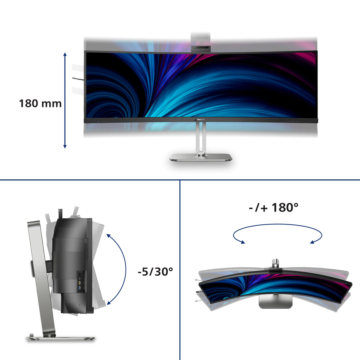 Philips 49B2U6903CH/00 – 49" Curved, 5120 × 1440 (DQHD), VA, 100 Hz, USB‑C 100 W, Thunderbolt 4, Webcam