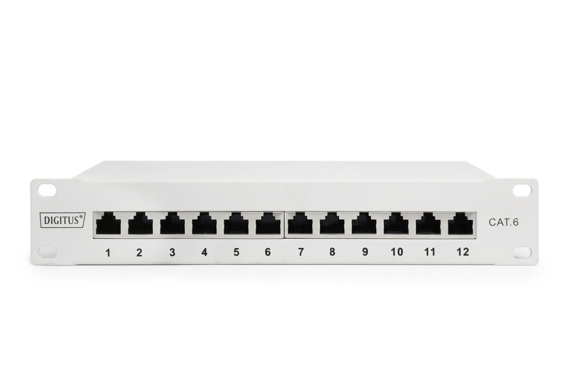 Digitus Patchpanel – Cat 6 (Klasse E), geschirmt, 12× RJ-45, 19", 1U, Grau