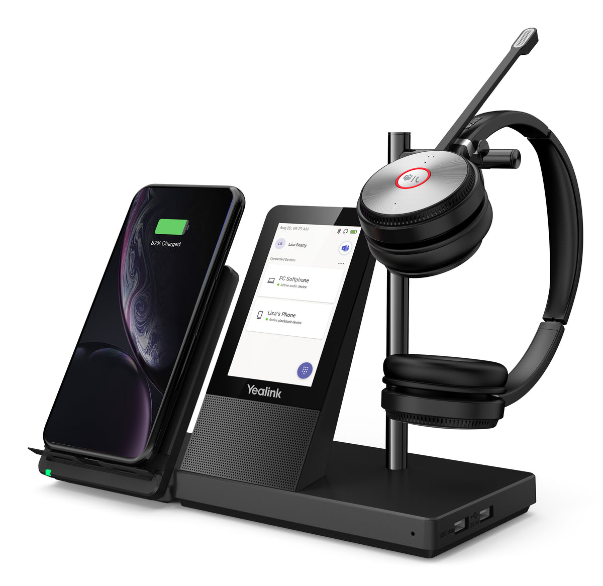 Yealink WH66 Office-Headset – On-Ear, Stereo, DECT, USB-A, mit Ladestation, Schwarz, BT 4.2