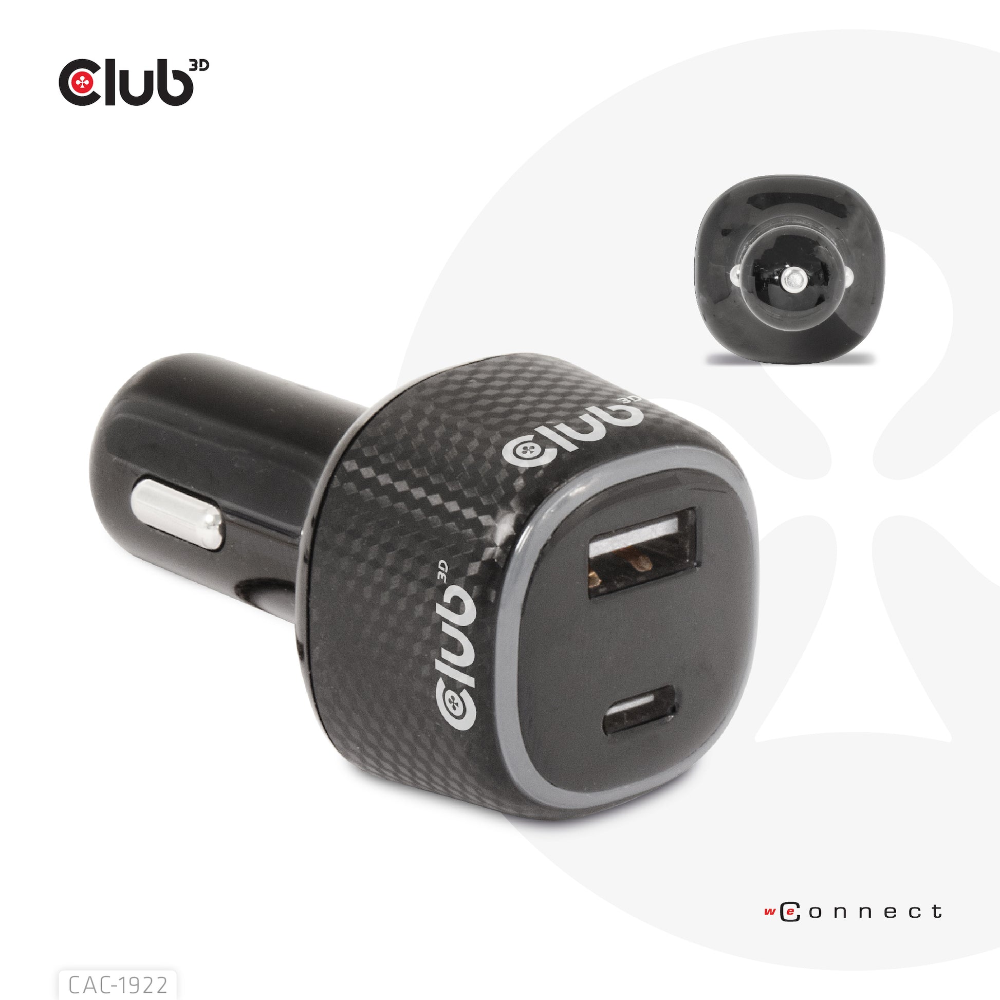 CLUB3D Club 3D CAC-1922 Auto-Ladegerät 63 W – USB-C×1, USB-A×1 – für 12–24 V Bordnetz