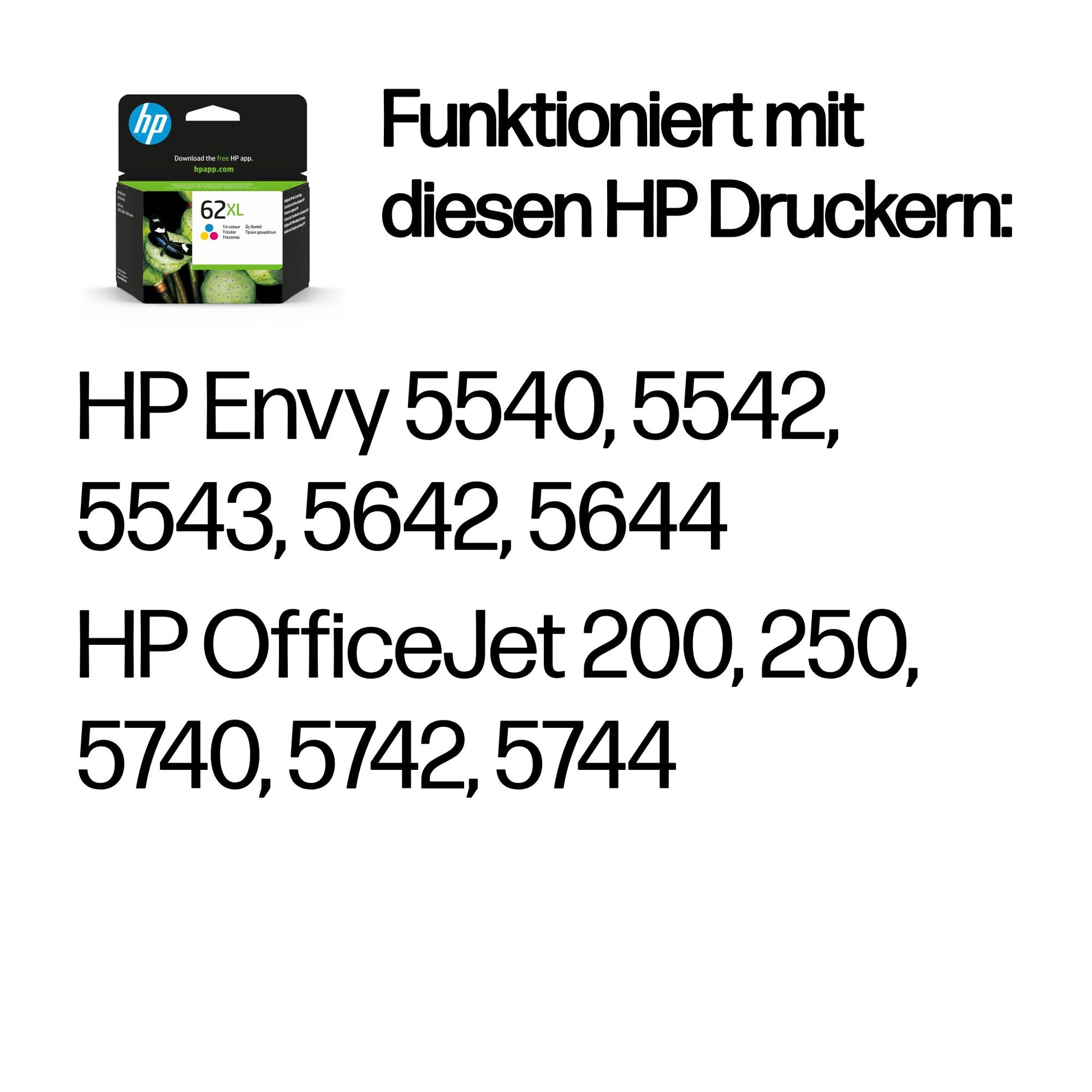 HP 62XL Dreifarbig Tintenpatrone (Original) – 415 Seiten – für Envy, OfficeJet