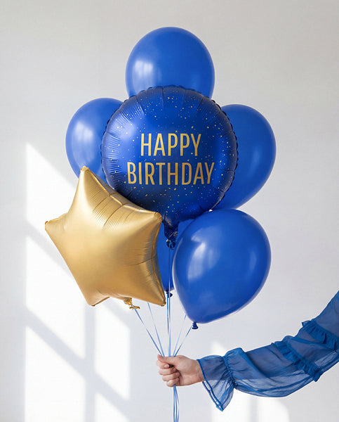 PartyDeco Folienballon Geburtstag – Gold/Marineblau – 45 × 45 cm – 1 Stk
